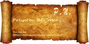 Petyerec Nándor névjegykártya